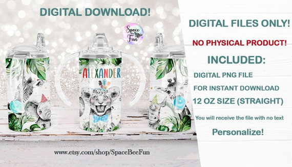 12 oz Sippy Cup Tumbler Sublimation Design Template Safari Boy Water bottles with names Personalize Design Digital Instant Download PNG T12 Il_570xn