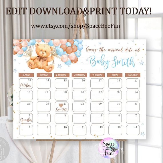 editable-teddy-bear-baby-shower-due-date-calendar-game-boy-guess-baby-s