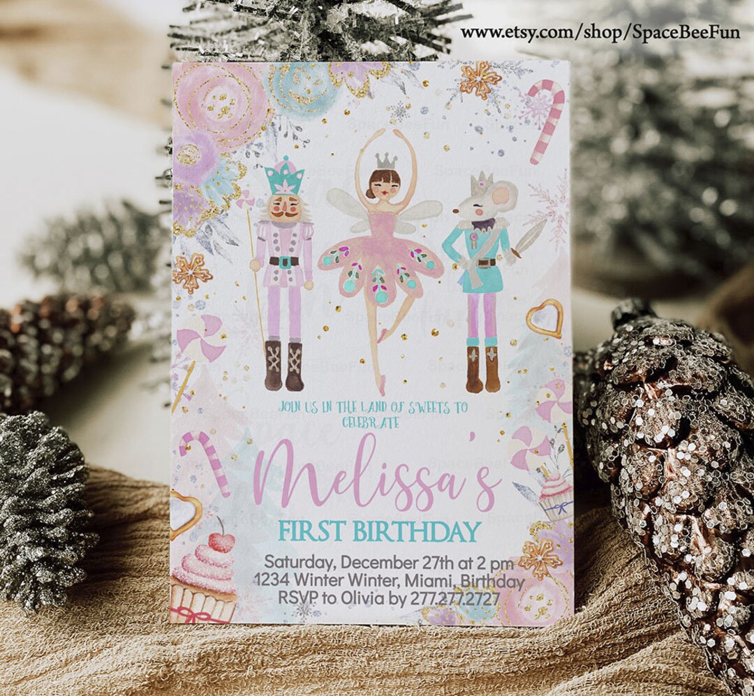 Nutcracker Birthday Invitation Girl Land of Sweets Invite Winter Sugar ...
