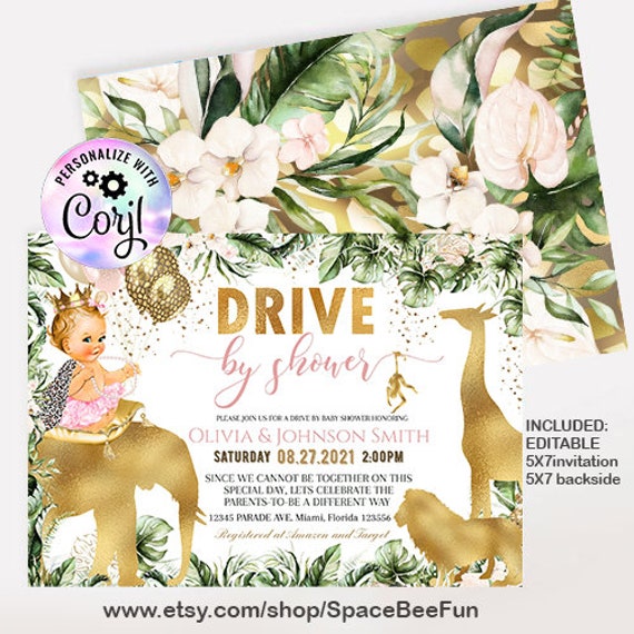 EDITABLE Gold Safari Baby Shower invitation Drive by Safari animal drive through, Wild Baby Shower invite, Jungle template, Jungli Gold Il_570xn