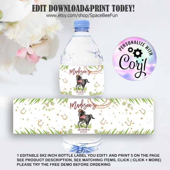 Editable Horse Birthday Bottle labels Boy Pony Birthday Bottle labels Cowgirl Party Floral Boy Horse Party Instant Download Template A111 Il_570xn