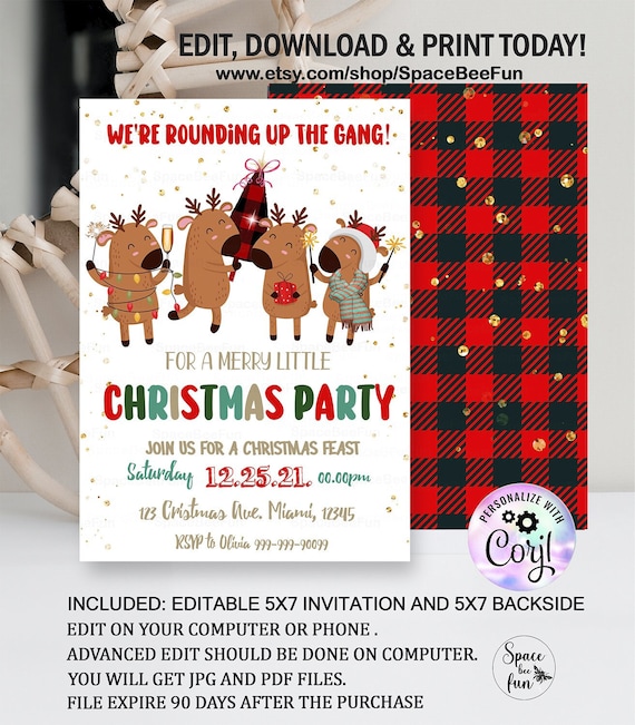 EDITABLE Reindeer Holiday card Christmas Party Electronic invitation Christmas Party Deer invitation Phone invites template instant download Il_570xn