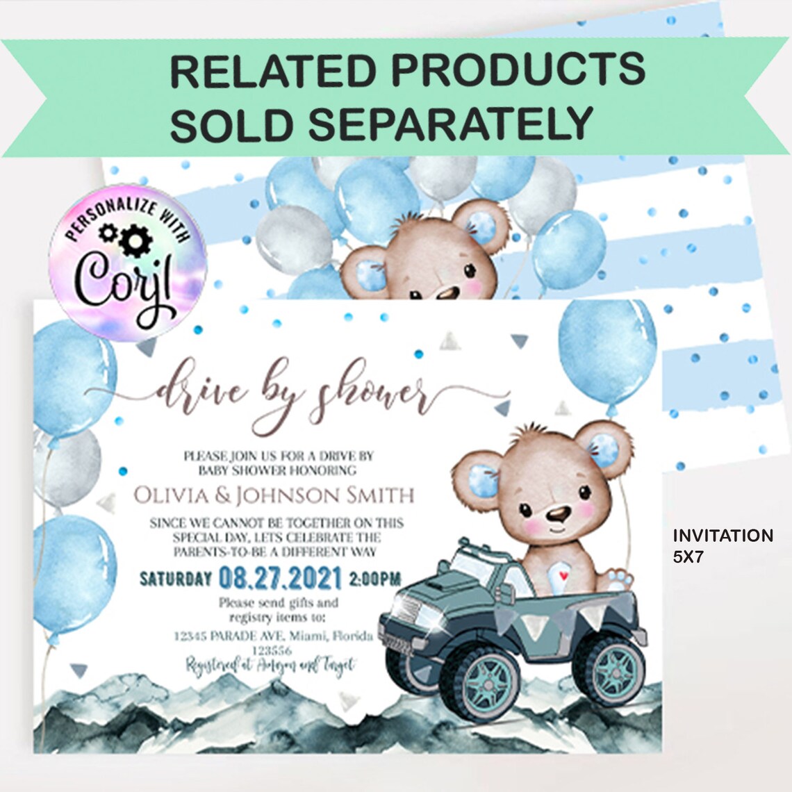 Editable Teddy Bear Drive by Shower Photo Fram Invitation Set Etsy