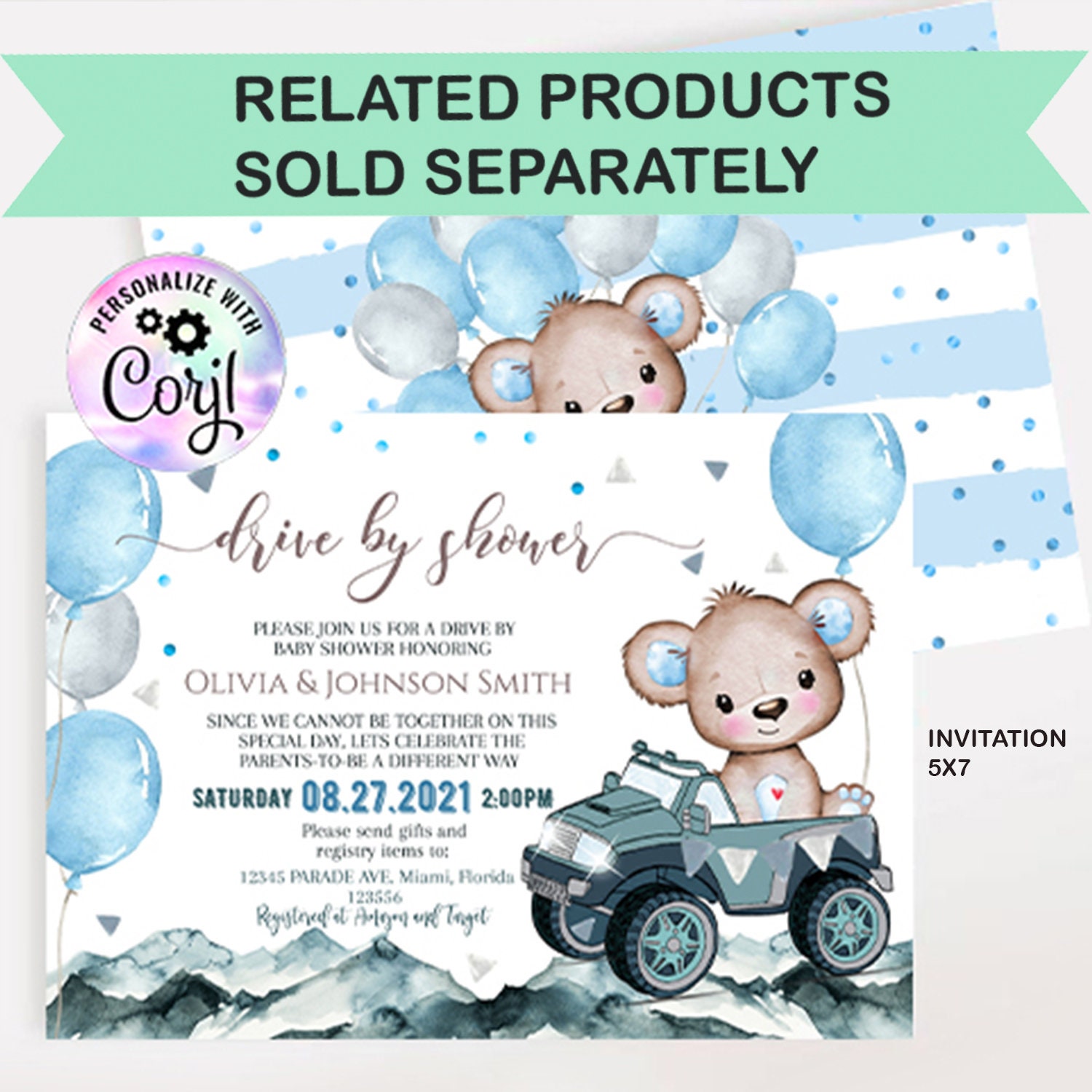 Editable Teddy Bear Drive by Shower Photo Fram Invitation Set Etsy