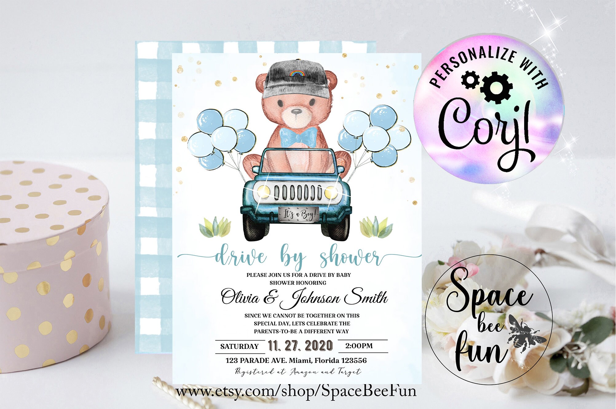 Editable Teddy Bear Drive by Baby Shower Invite Drive Through Etsy