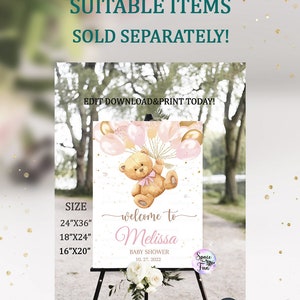 Editable Teddy Bear Baby Shower Book and Diaper Raffle Invitation, Games We Can Bearly Wait, Bear Shower invite Girl Bear with downloadB1 image 7