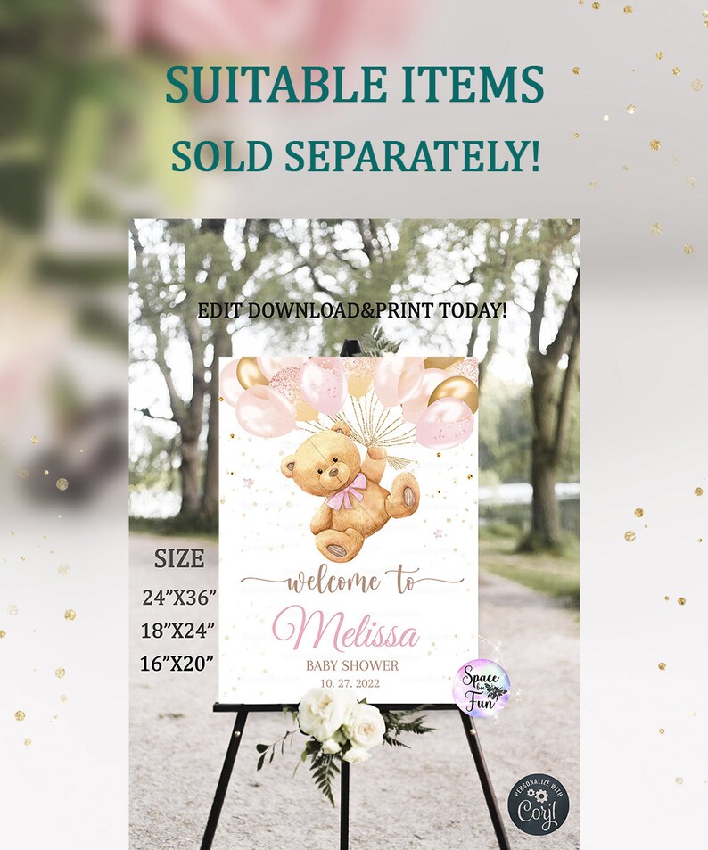 Editable Teddy Bear Baby Shower Book and Diaper Raffle Invitation, Games We Can Bearly Wait, Bear Shower invite Girl Bear with downloadB1 image 7