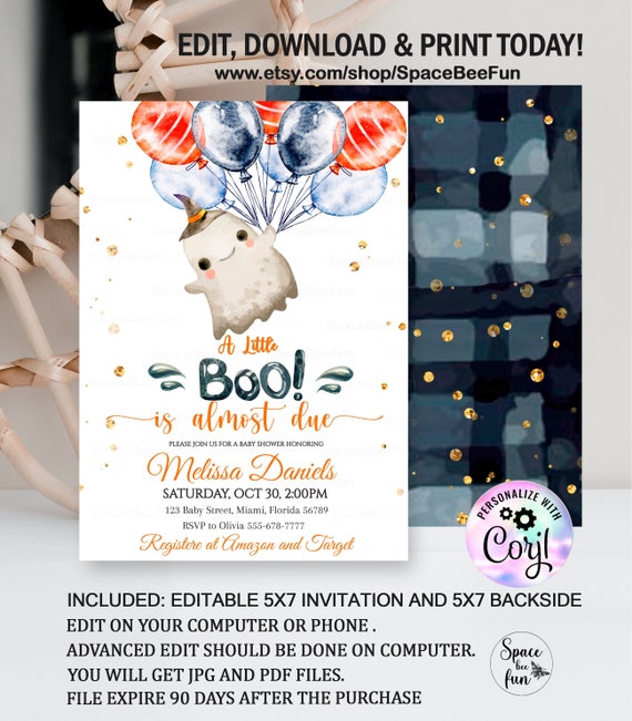 EDITABLE A Little Boo is almost due Baby Shower Invitation Halloween Invite Baby Shower Template Instant digital Download 2B Il_570xn