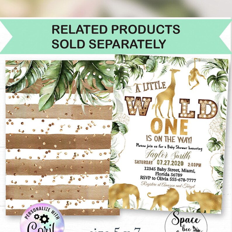 Editable Safari Animals Baby Shower Fingerprint Guestbook Thumbprint Jungle Guest Book Tree Jungle Wild One Gold invite Template Printable image 8