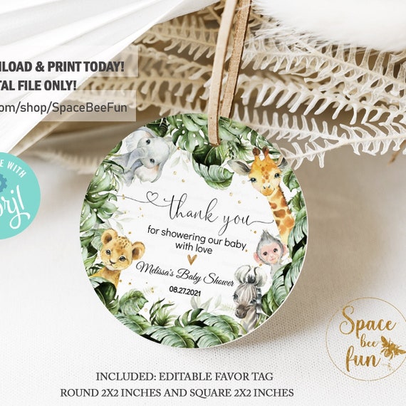 EDITABLE Safari Baby shower favor tag Boy, Young Wild baby shower gift tag, thank you Jungle Animals Printable template Instant Downloa 077 Il_570xn