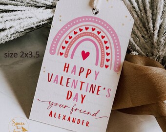 Bewerkbare Valentijnsdag gunst tag, cadeau tag, vriend Valentine Party Verjaardag Baby shower Regenboog roze Rood Hart Instant Download V2