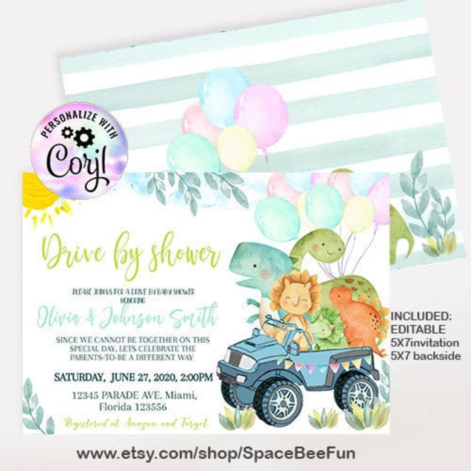 Editable Dinosaur Drive by Baby Shower Invitation Dino Boy Etsy