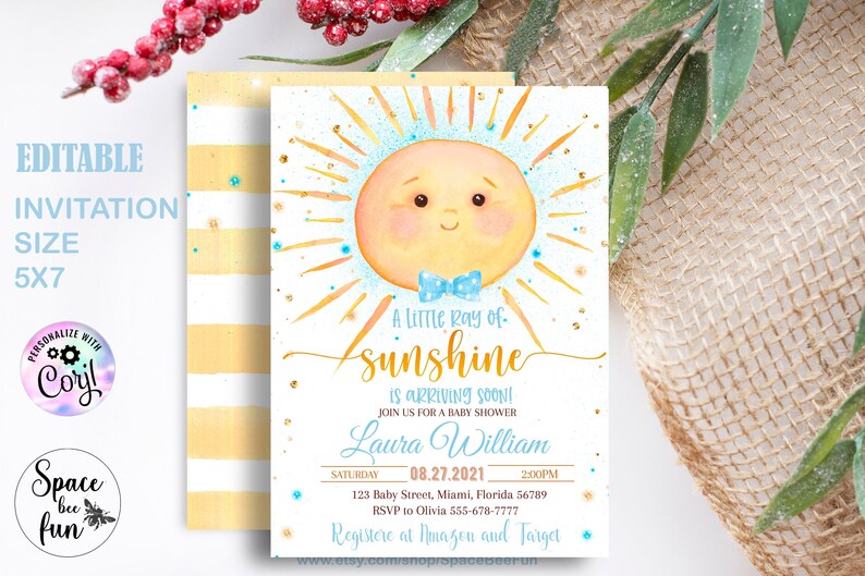 EDITABLE Sunshine Baby Shower Invitation Zoom Baby Shower Etsy