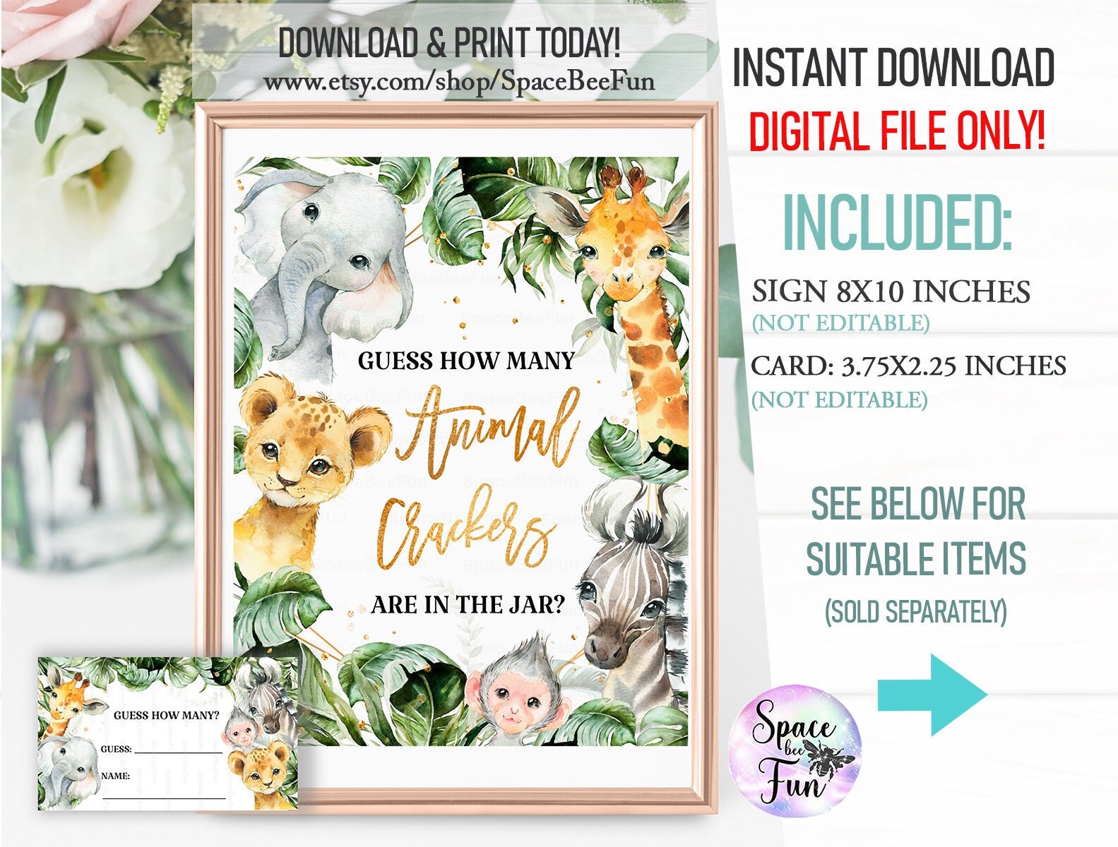 Guess How Many Animal Crackers Game Sign SAFARI Baby Shower Etsy