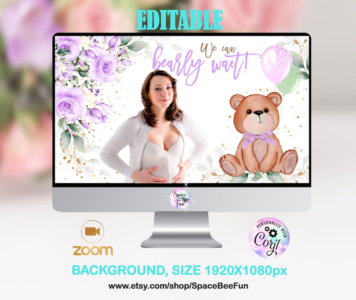 Zoom Background Baby Shower Decorations Teddy Bear Virtual Etsy New