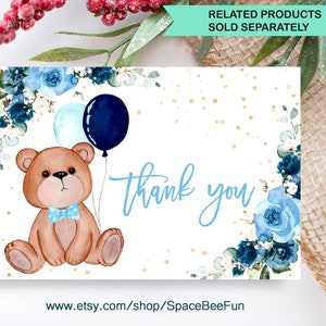 Editable Teddy Bear Baby Shower Boy Favors Gift tags Favor tag Bear Baby Shower Thank you tags Bear Balloons template printable download image 3