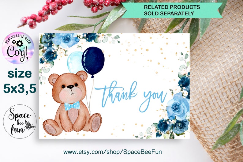 Editable Teddy Bear Baby Shower Boy Favors Gift tags Favor tag Bear Baby Shower Thank you tags Bear Balloons template printable download image 3