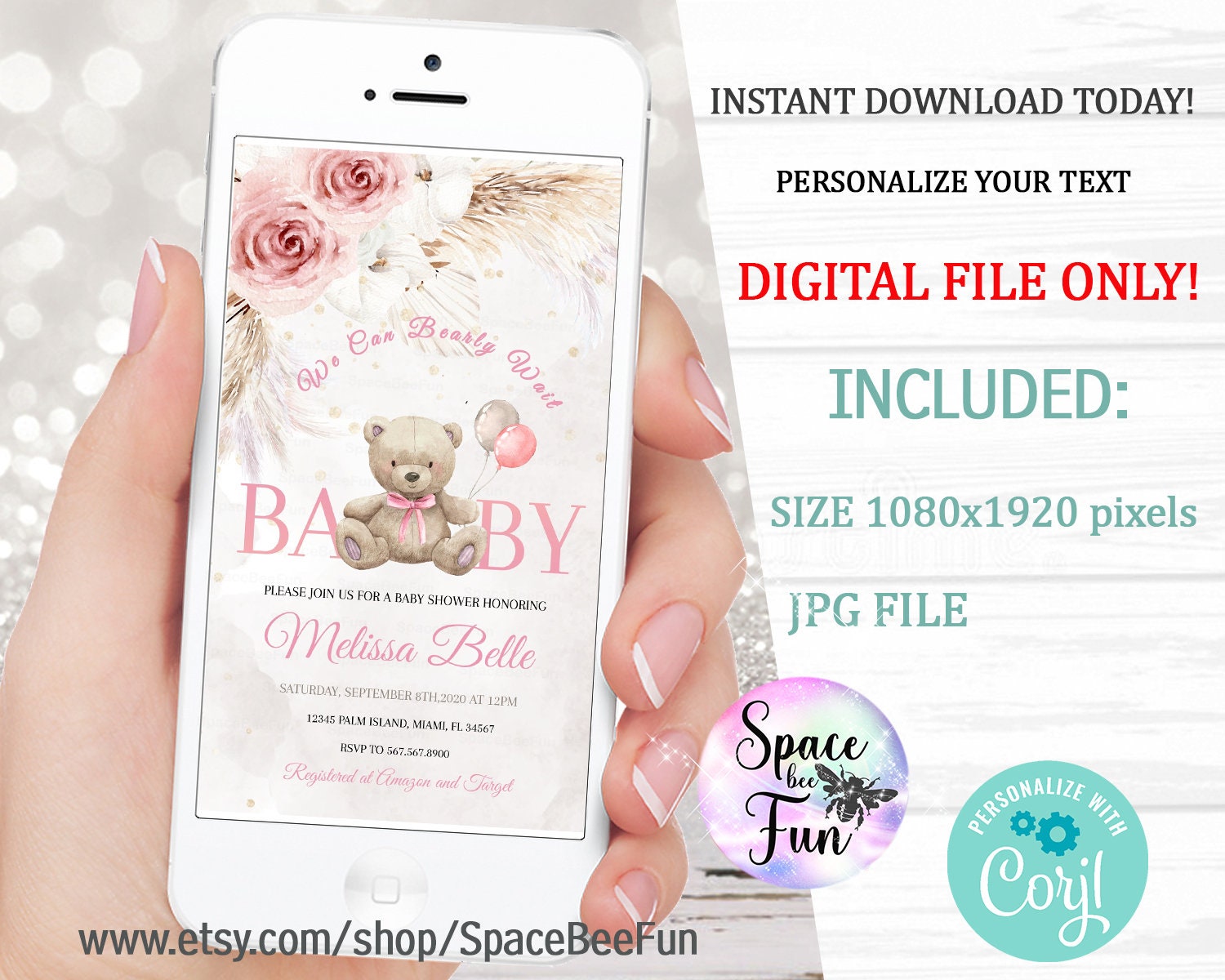 Editable Boho Bear Baby Shower Set Sign Teddy Bear Etsy