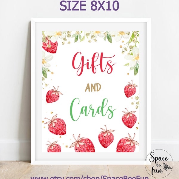 EDITABLE Strawberry Cards and Gifts Sign Printable Gifts Table Decor  Strawberry Birthday Table Sign  Party Decorations Party Download #072