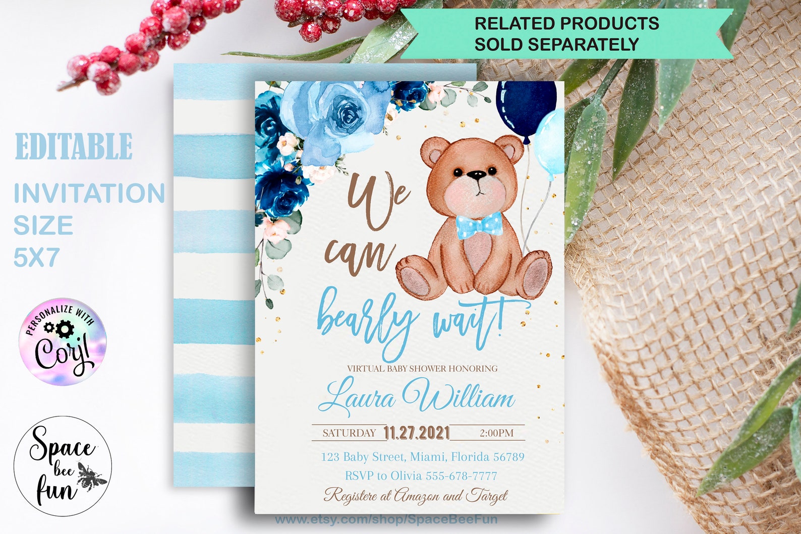EDITABLE Zoom Background Baby Shower Boy Bear Virtual Baby Etsy Singapore