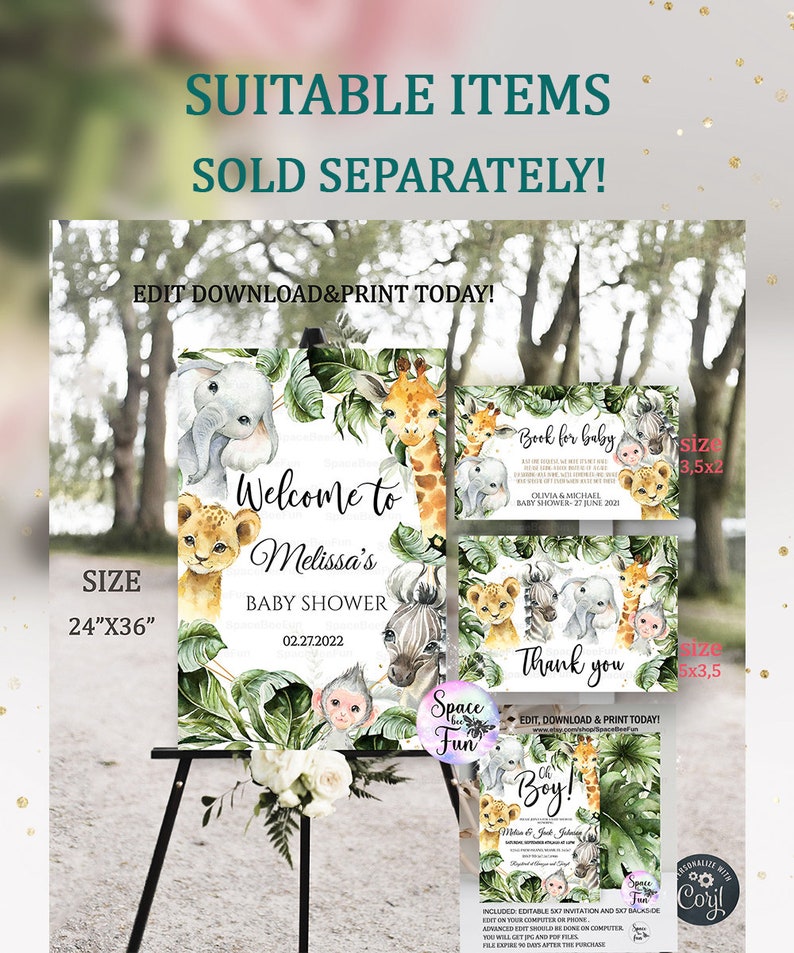 Editable Evite Baby Shower Boy Safari Baby Shower Invitation Etsy
