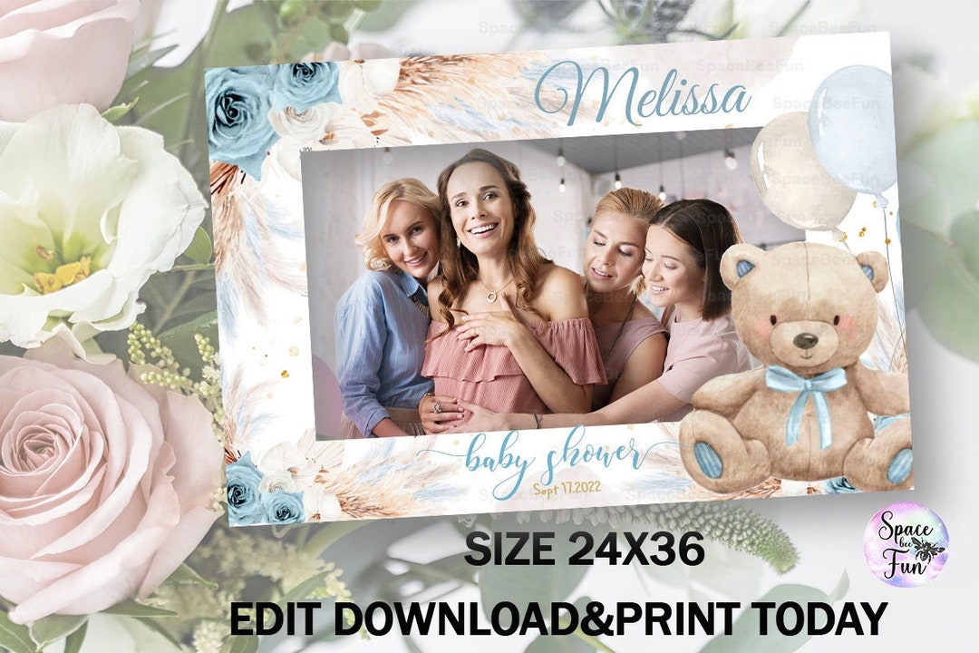 EDITABLE Photo Booth Frame Baby Shower Trddy Bear, Boho Bear and