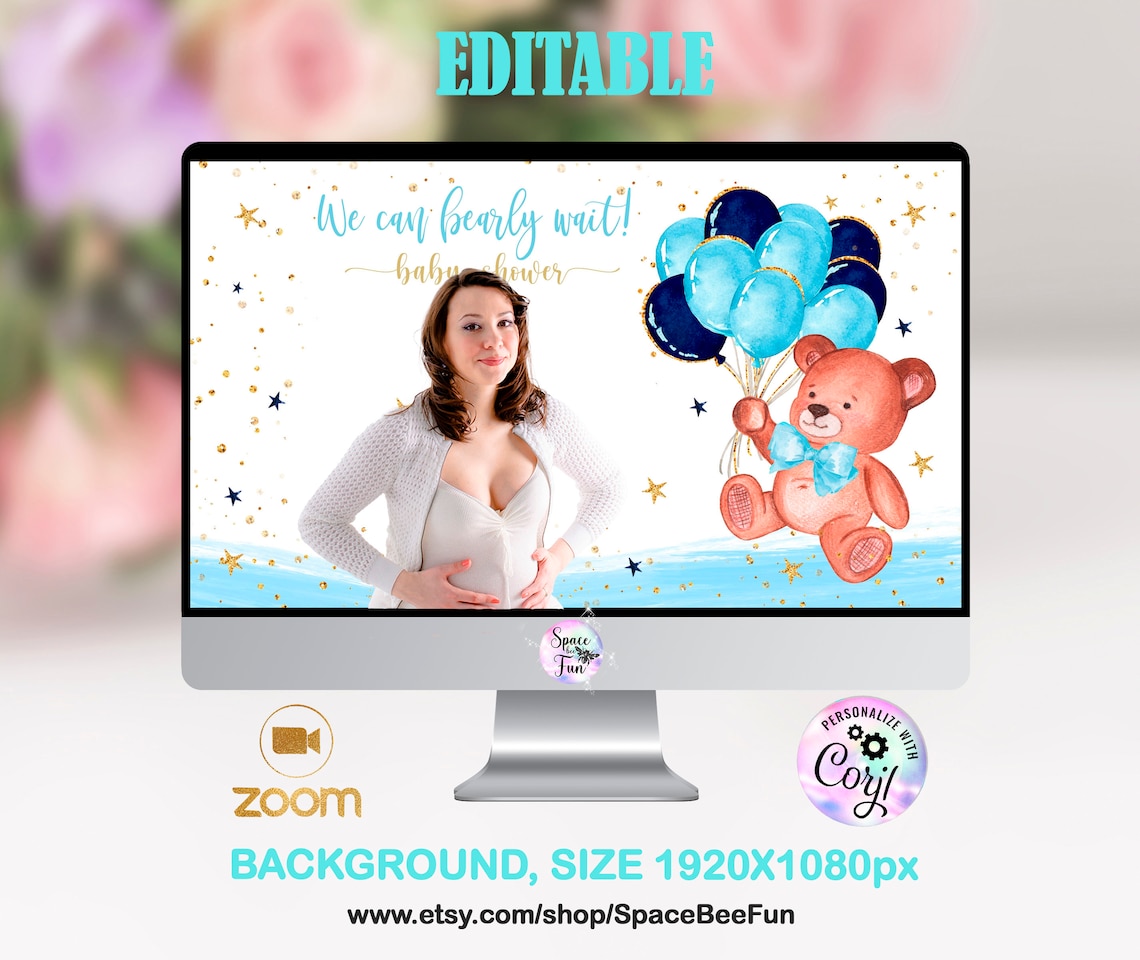 Zoom Background Baby Shower Decorations Teddy Bear Virtual Etsy