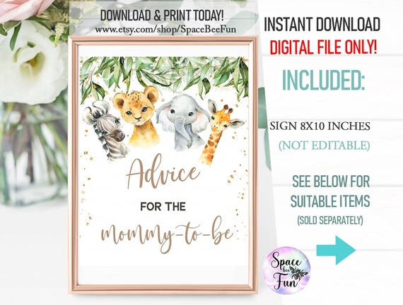 SAFARI Advice for the mommy-to-be sign Baby shower Boy games, Game Printable Digital Download 077 Il_570xn