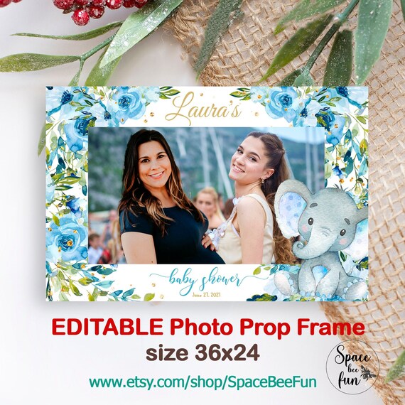 EDITABLE photo booth frame Baby shower Elephant Boy Photo Prop, baby