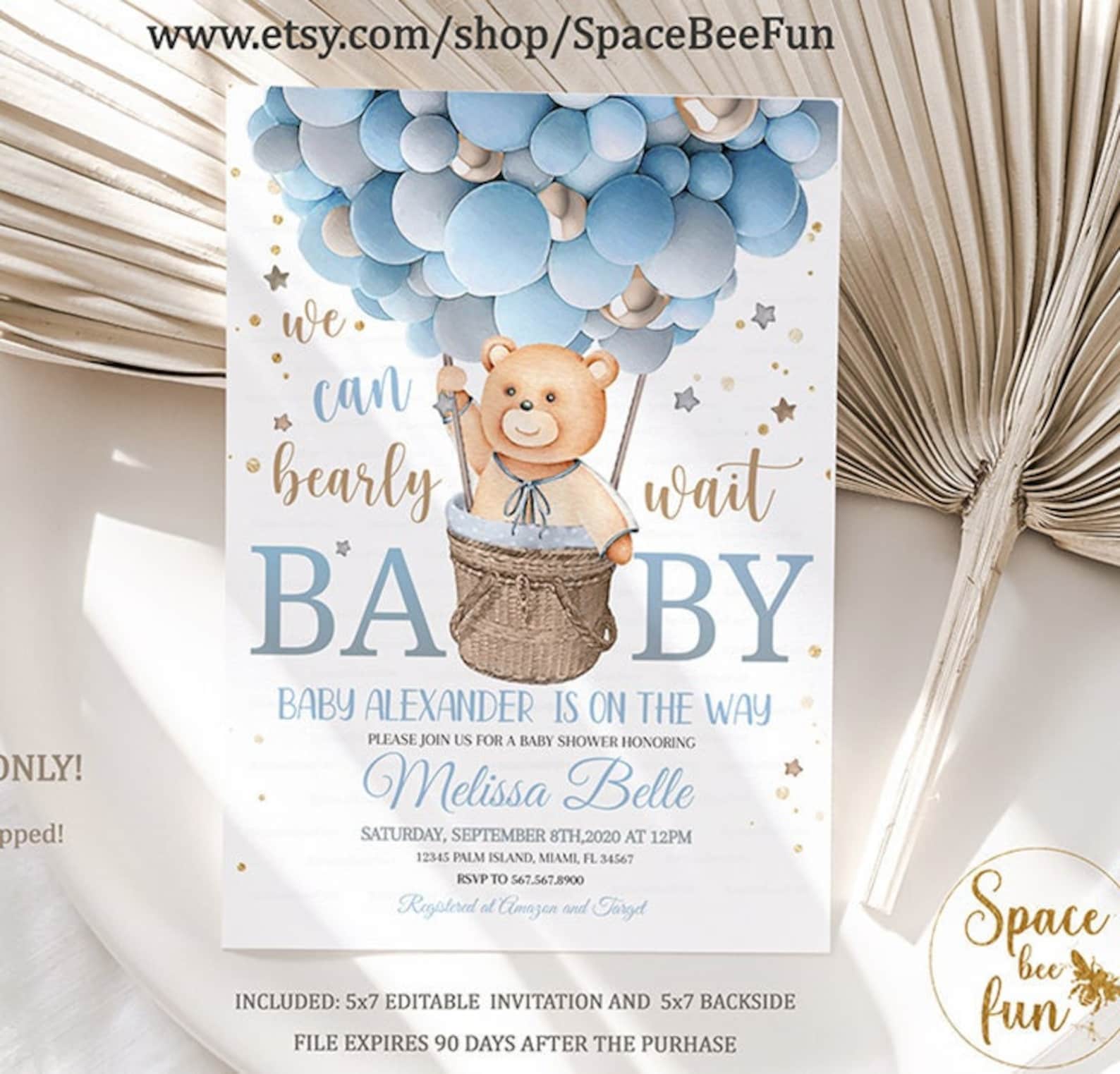 Editable Teddy Bear Hot Air Balloon Baby Shower Invitation We Etsy