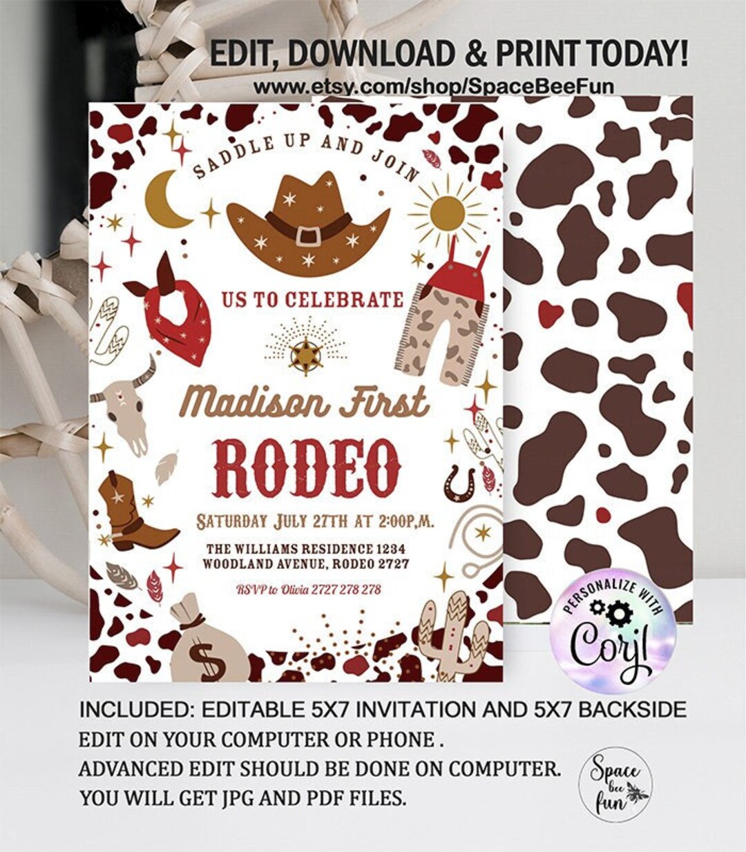 EDITABLE Cowboy My First Rodeo Invitation Red Birthday Invite Editable ...