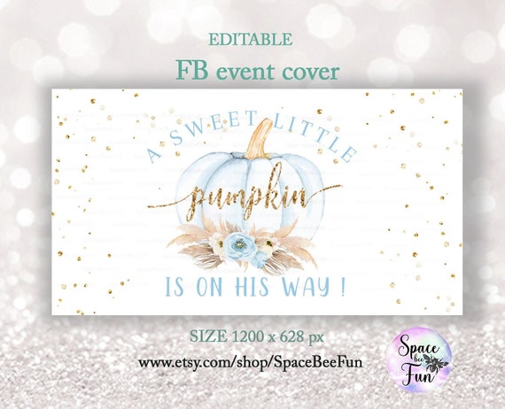 EDITABLE event cover baby shower Fall Pumpkin boy baby shower Event Header Boho fall event cover A sweet little is on his way Template PU7 Il_570xn