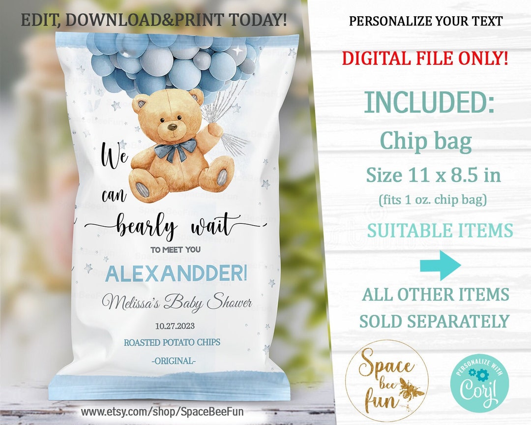 Oso Baby Shower Boy, Chip Bag Wrapper Template Candy Bar Wrapper ...