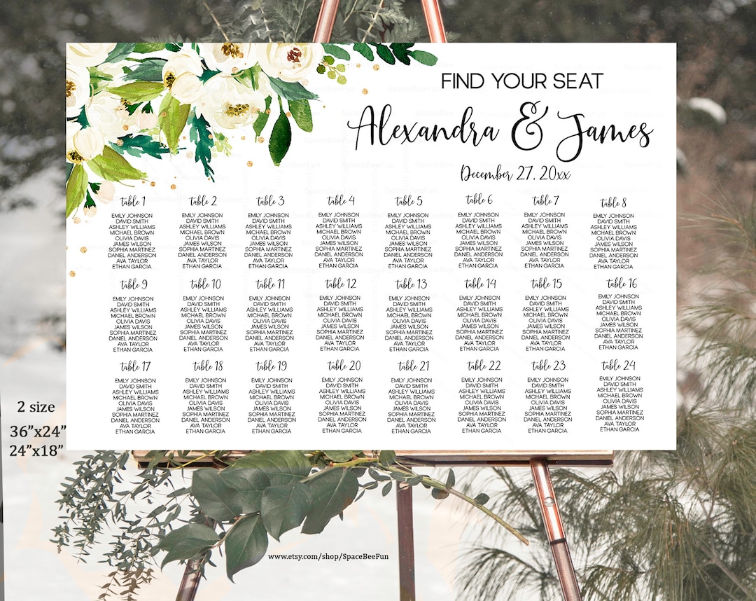 EDITABLE Wedding Seating Chart Flowers Greens Seating Chart Seating ...