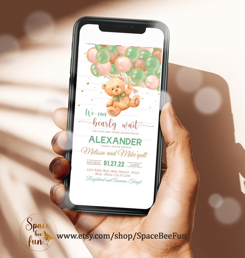 Editable Evite Baby Shower Boy Teddy Bear Baby Shower Etsy