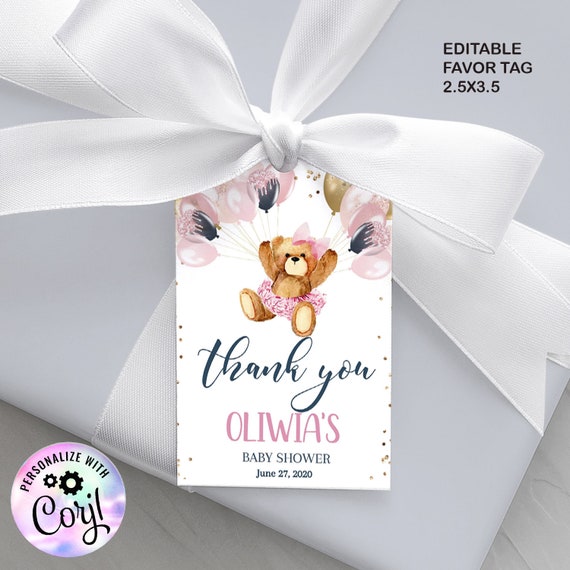 Editable Teddy Bear Baby Shower Thank you tags Favors Bear Baby Shower Bear Gift tags Favor tag Oh Baby It's a Girl template DIY Il_570xn