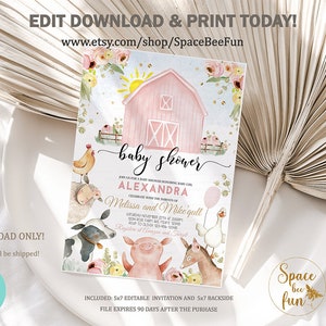 Farm Baby Shower Invitation, Editable Farm Baby Shower Invites, Barn ...