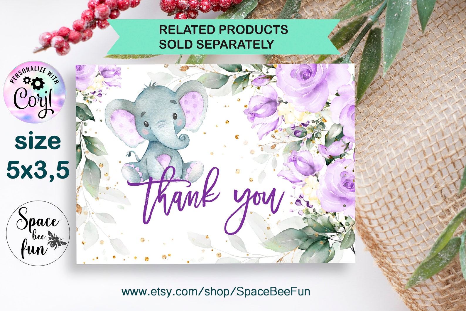 EDITABLE Purple Elephant Baby Shower Invitation Girl Shower | Etsy