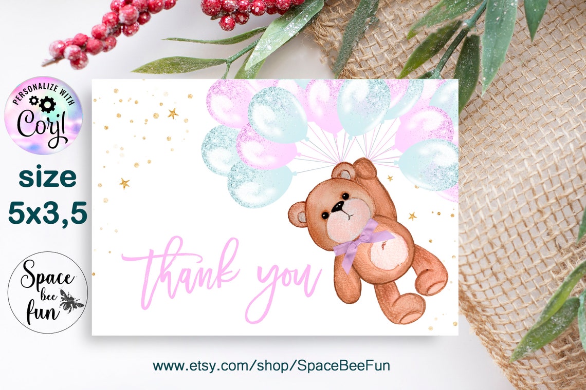 Editable Teddy Bear Virtual Zoom Baby Shower Invitation Thank Etsy