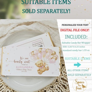 Editable Teddy Bear Baby Shower Book and Diaper Raffle Invitation, Games We Can Bearly Wait, Bear Shower invite Girl Bear with downloadB1 image 5