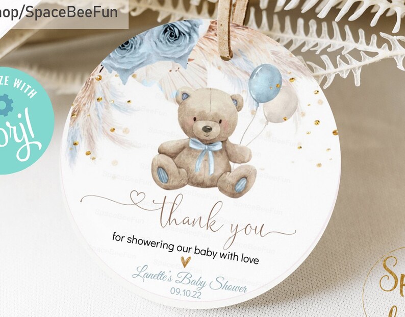 Editable Teddy Bear Baby Shower Boy Thank You Tags Favor Tag Etsy