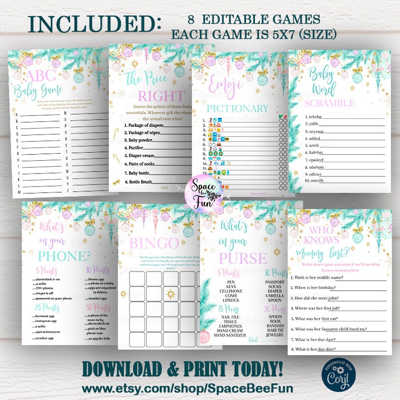 EDITABLE Virtual Baby Shower Games Baby Shower Zoom Bundle Etsy