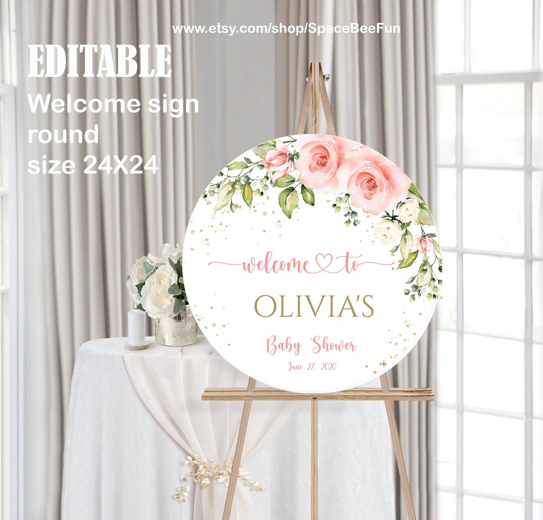 Editable Sign Baby Girl Shower Blush Pink Floral Baby Etsy