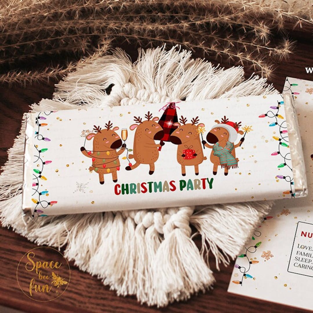 Reindeer Christmas Party Chocolate Bar Wrapper Template Candy Bar Label ...