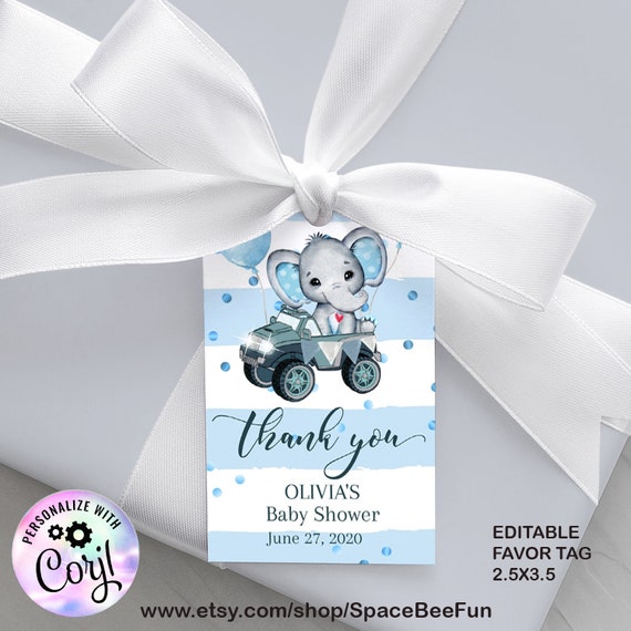 Editable Drive by Baby shower sign Thank you tags Favors Elephant Baby Shower Elephant Gift tags Favor tag Oh Baby It's a Boy DIY Il_570xn