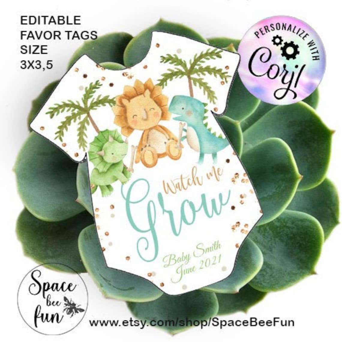EDITABLE TEMPLATE Watch Me Grow Tags Baby Shower Succulent - Etsy