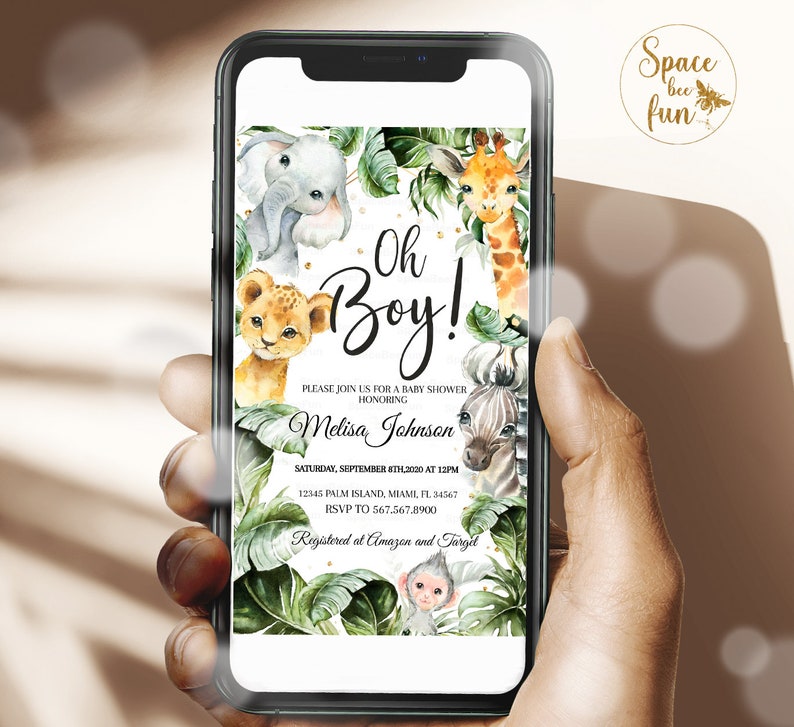 Editable Evite Baby Shower Boy Safari Baby Shower Invitation Etsy