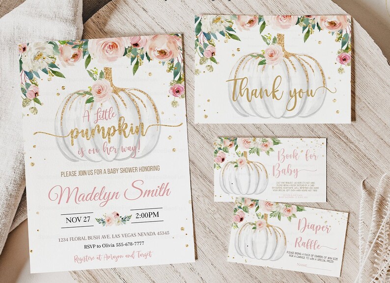 Editable Pumpkin Baby Shower Invitation SET Package Baby Etsy
