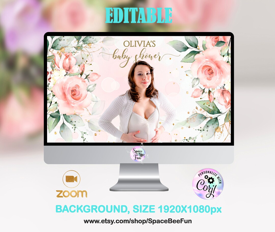 Zoom Baby Shower Background, Background Flower Sprinkle Virtual Baby