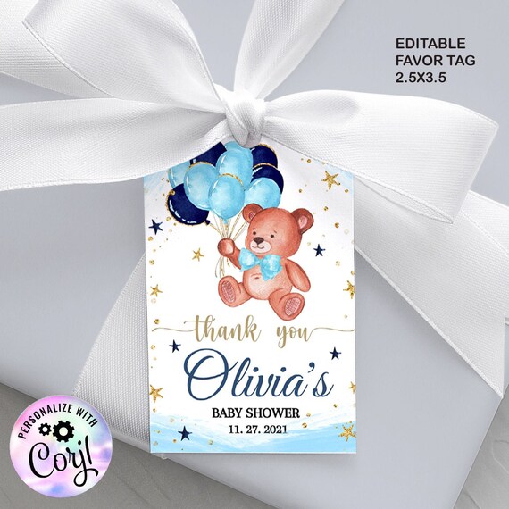 ZOOM Baby shower favors Invitation boy, Teddy bear Virtual baby shower